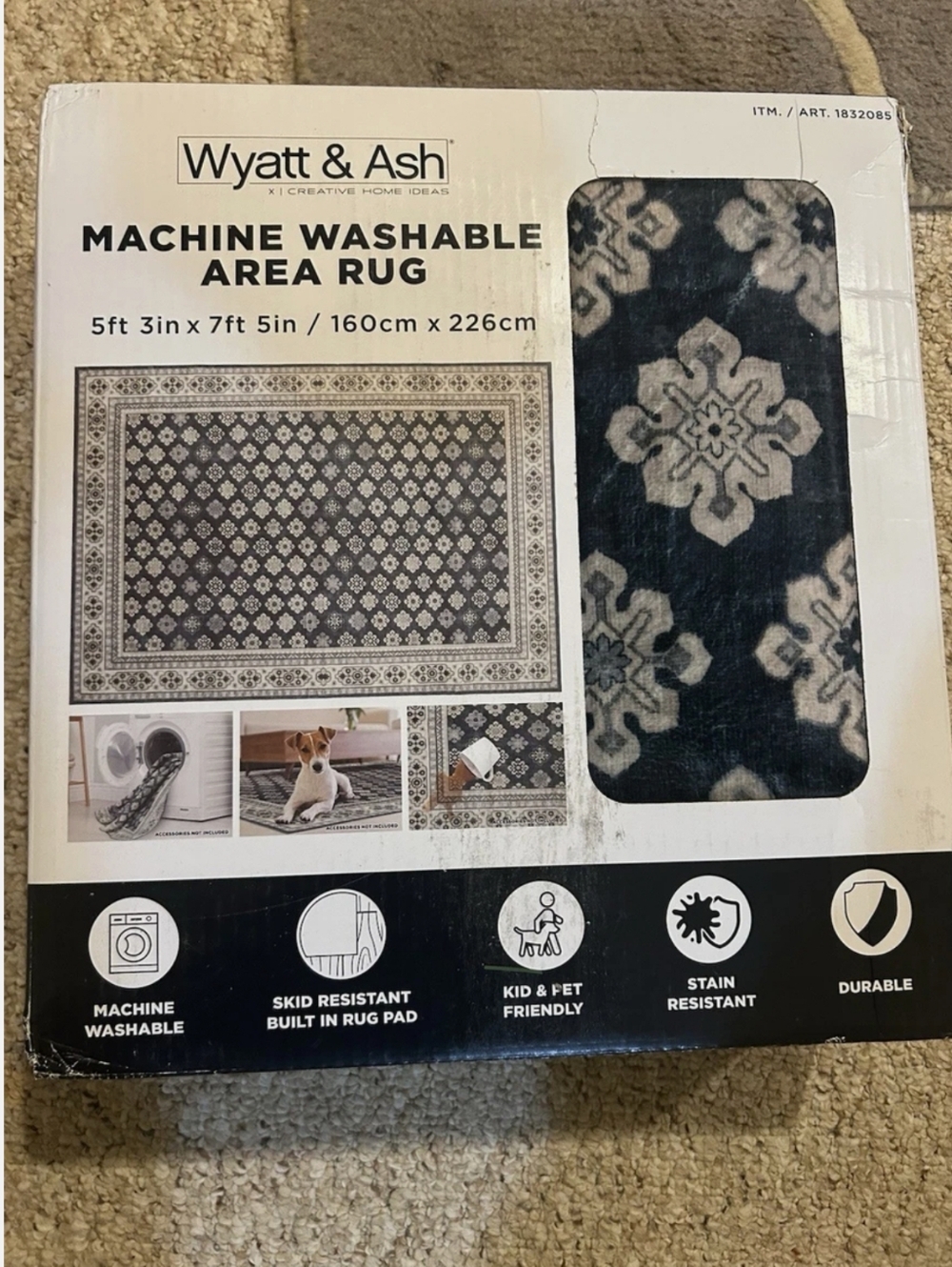 5 ft 3 in x 7 ft 5 in/Wyatt & Ash Beatrice Machine Washable Indoor Area Rug  New
